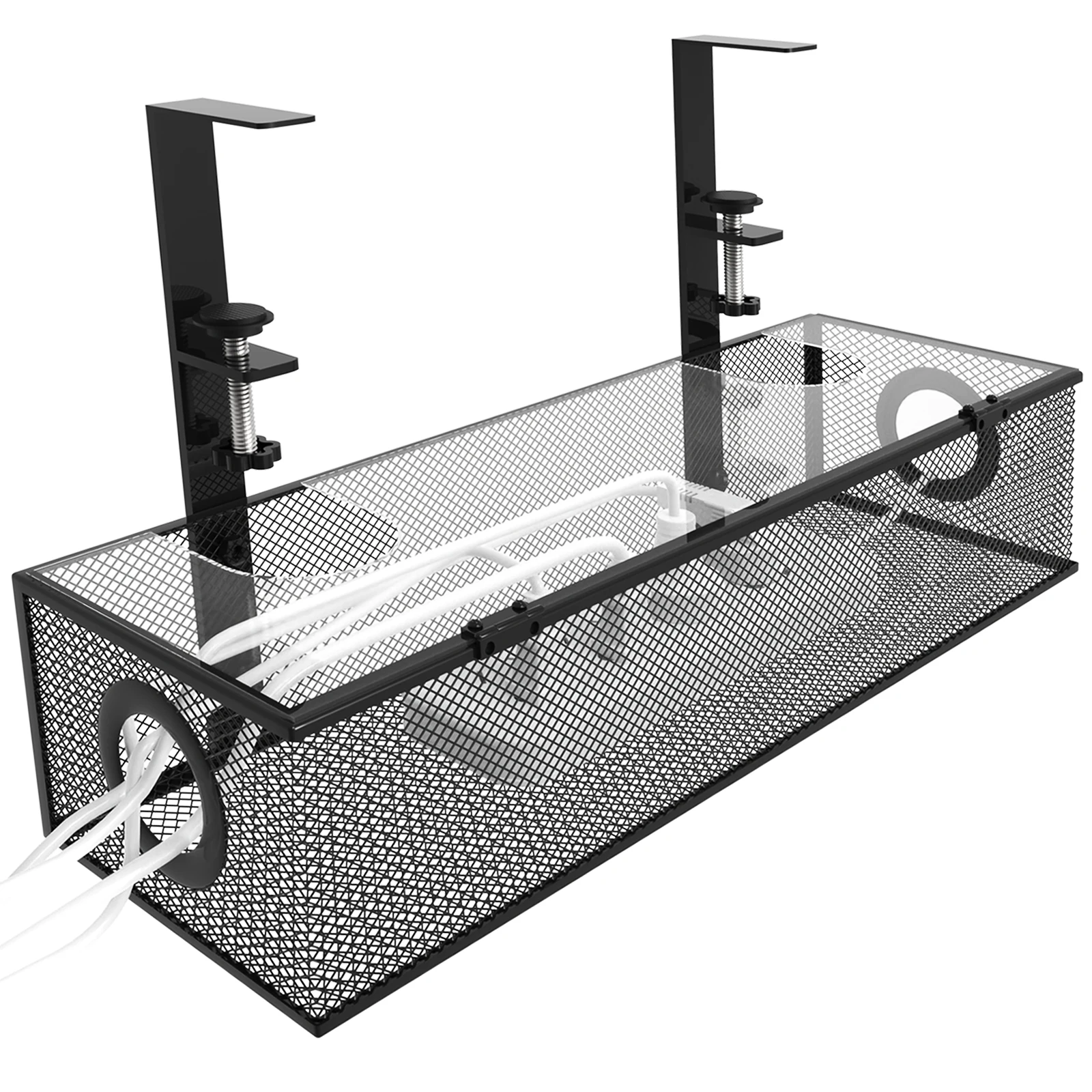 Under Desk Box Tray BLACK, 1 Pack – Wire Management & Cord Organizer, Clamp Mount