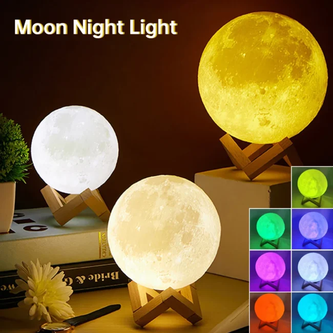 LED Night Light 3D Print Moon Lamp 8CM/12CM Battery Powered With Stand Starry Lamp 7 Color Bedroom Decor Night Lights Kids Gift - Image 6