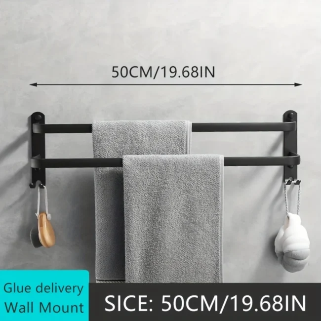 1pc Black Space Aluminum Towel , Towel Rack For Bathroom, Wall Mounted Towel Holder, Bathroom Towel Hanger, Bathroom Accessories - Image 6