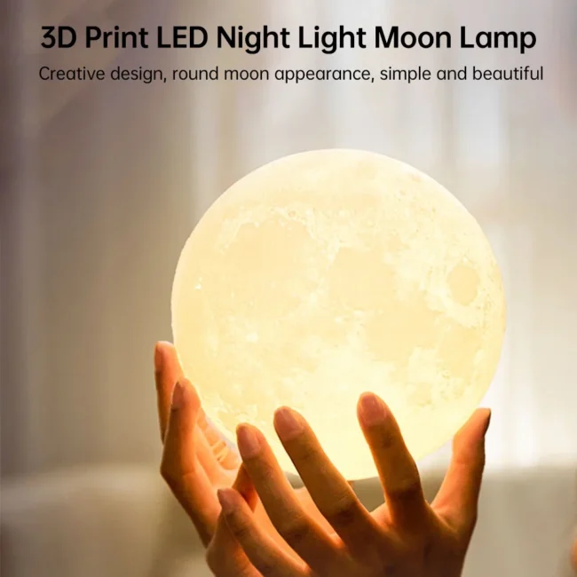 LED Night Light 3D Print Moon Lamp 8CM/12CM Battery Powered With Stand Starry Lamp 7 Color Bedroom Decor Night Lights Kids Gift - Image 2