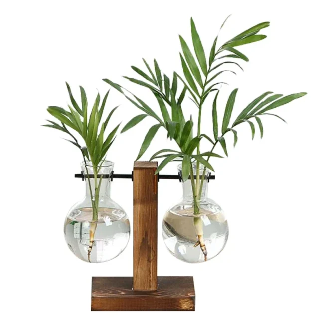 New Terrarium Hydroponic Plant Vases Vintage Flower Pot Transparent Vase Wooden Frame Glass Tabletop Plants Home Bonsai Decor - Image 4