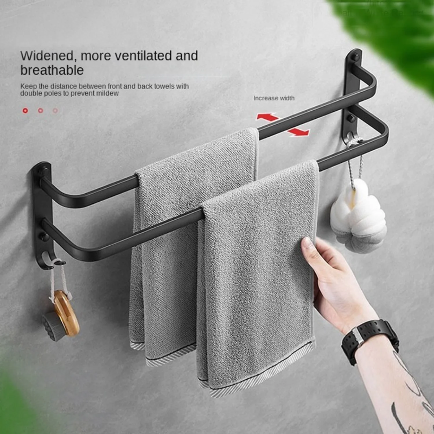 1pc Black Space Aluminum Towel , Towel Rack For Bathroom, Wall Mounted Towel Holder, Bathroom Towel Hanger, Bathroom Accessories