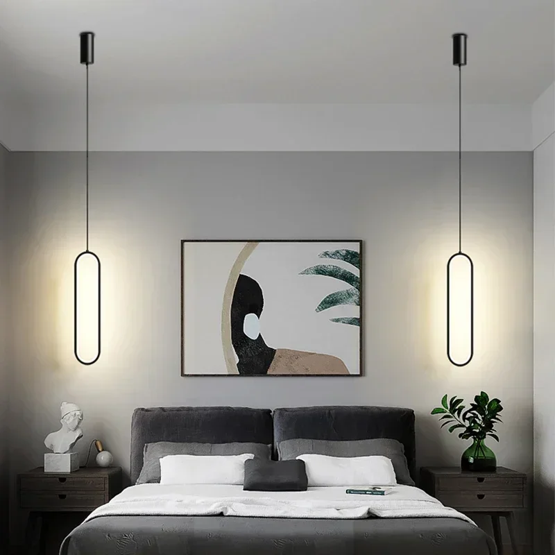 Modern Led Ring Pendant Lights Meta Living Room Bedroom Bedside Bar Black Ring Light Cord Hanging Lamp Nordic Luxury Chandelier