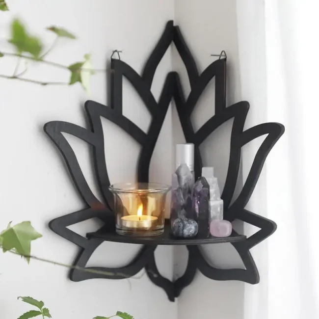 Corner Floating Shelves Crystal Display Wooden Floating Wall Shelves Corner Organizer In Lotus Shape Retro Wall Decoration For - Image 3