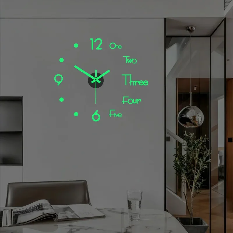 3D Wall Clock Luminous Frameless DIY Digital Clock Stickers Silent Office Decor